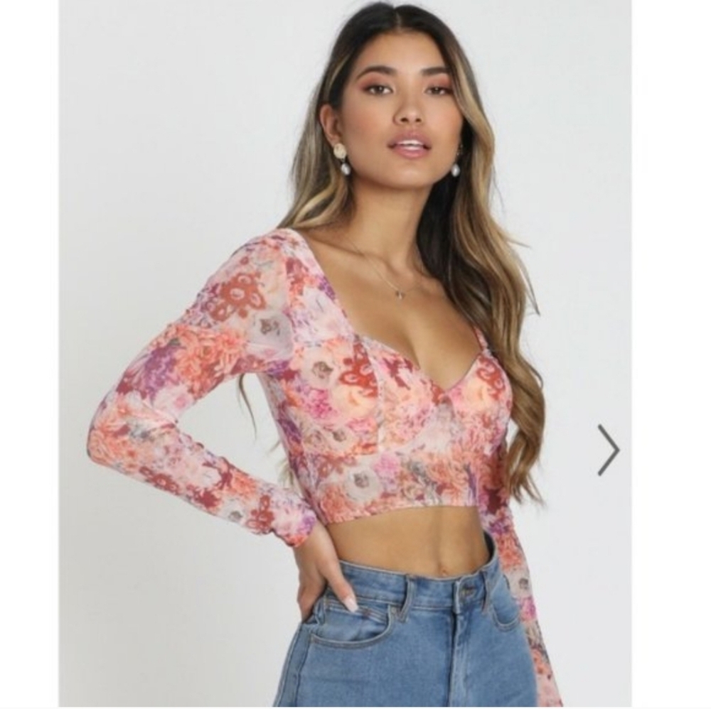 Women's Showpo Eye On You Crop Top In Atomic Tangerine Floral Size 8 - Picture 1 of 7